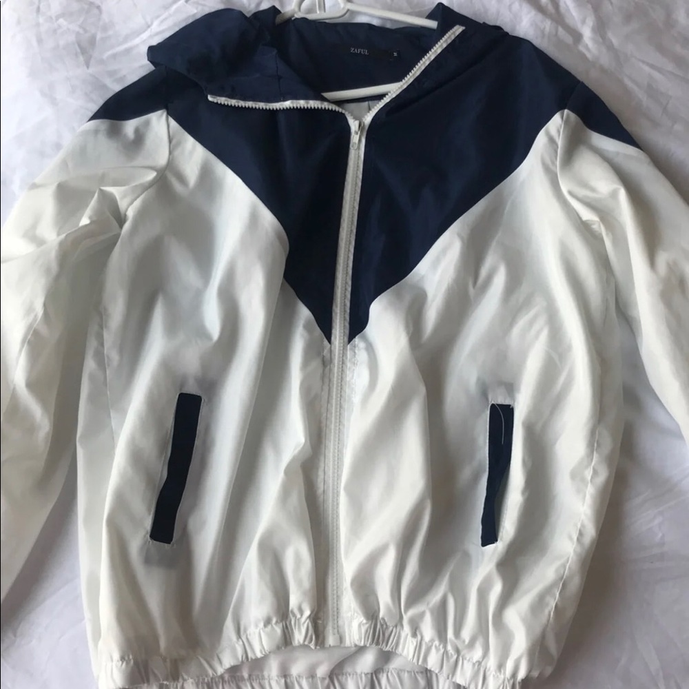 Blue and White Windbreaker